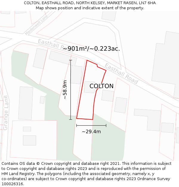 COLTON, EASTHALL ROAD, NORTH KELSEY, MARKET RASEN, LN7 6HA: Plot and title map