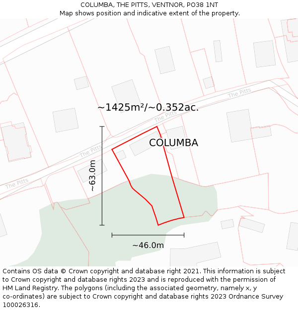 COLUMBA, THE PITTS, VENTNOR, PO38 1NT: Plot and title map