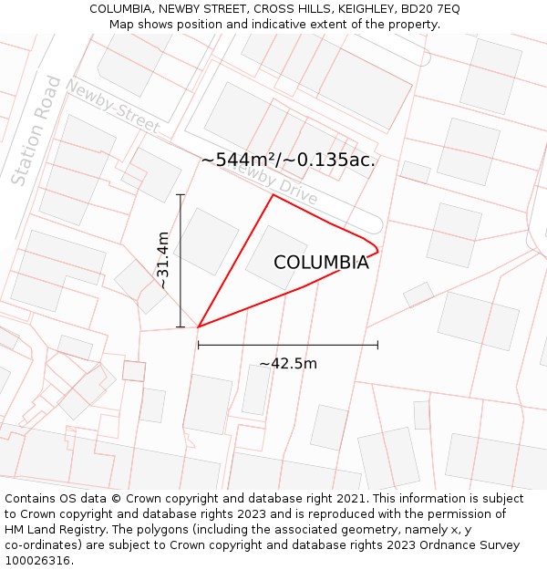 COLUMBIA, NEWBY STREET, CROSS HILLS, KEIGHLEY, BD20 7EQ: Plot and title map