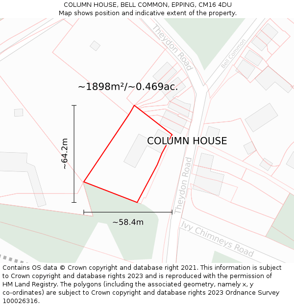 COLUMN HOUSE, BELL COMMON, EPPING, CM16 4DU: Plot and title map