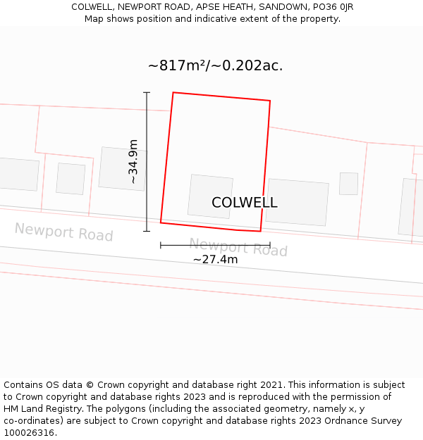 COLWELL, NEWPORT ROAD, APSE HEATH, SANDOWN, PO36 0JR: Plot and title map