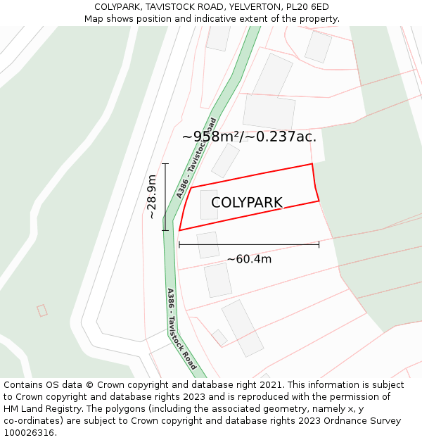 COLYPARK, TAVISTOCK ROAD, YELVERTON, PL20 6ED: Plot and title map