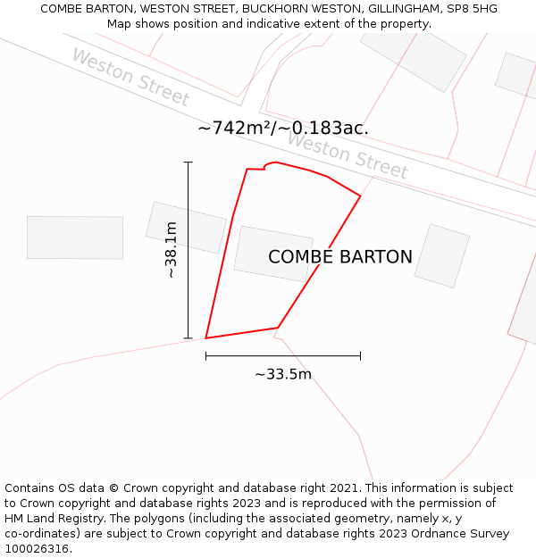 COMBE BARTON, WESTON STREET, BUCKHORN WESTON, GILLINGHAM, SP8 5HG: Plot and title map