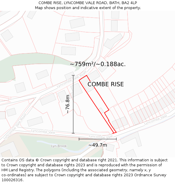 COMBE RISE, LYNCOMBE VALE ROAD, BATH, BA2 4LP: Plot and title map