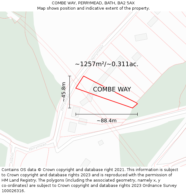 COMBE WAY, PERRYMEAD, BATH, BA2 5AX: Plot and title map