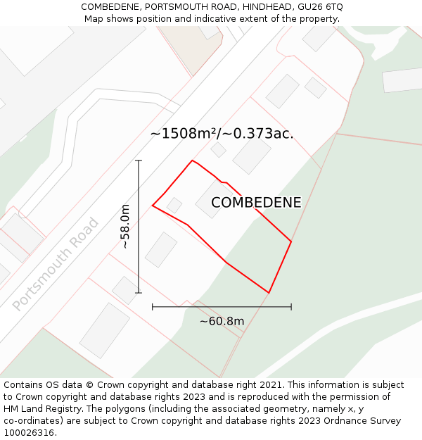 COMBEDENE, PORTSMOUTH ROAD, HINDHEAD, GU26 6TQ: Plot and title map