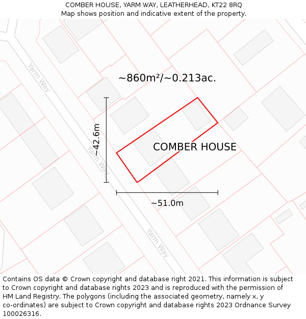 COMBER HOUSE, YARM WAY, LEATHERHEAD, KT22 8RQ: Plot and title map