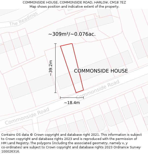 COMMONSIDE HOUSE, COMMONSIDE ROAD, HARLOW, CM18 7EZ: Plot and title map