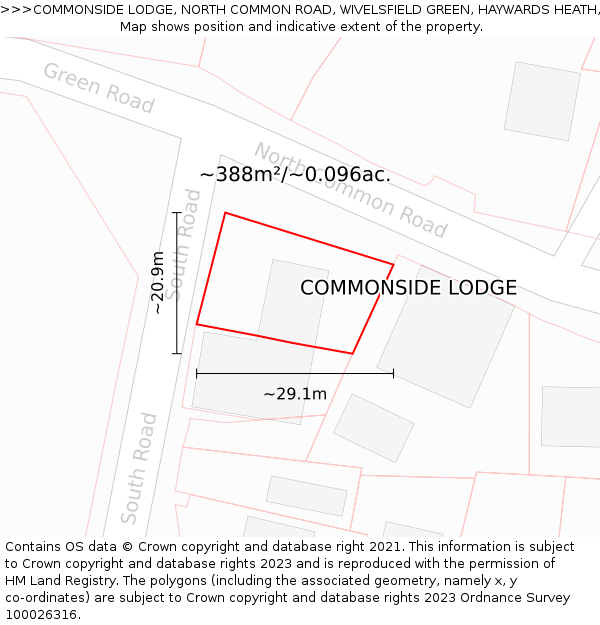 COMMONSIDE LODGE, NORTH COMMON ROAD, WIVELSFIELD GREEN, HAYWARDS HEATH, RH17 7RH: Plot and title map