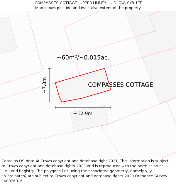 COMPASSES COTTAGE, UPPER LINNEY, LUDLOW, SY8 1EF: Plot and title map