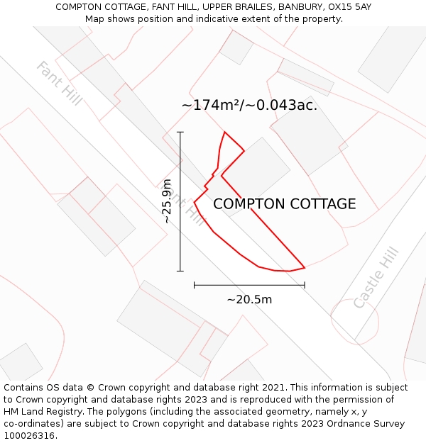 COMPTON COTTAGE, FANT HILL, UPPER BRAILES, BANBURY, OX15 5AY: Plot and title map