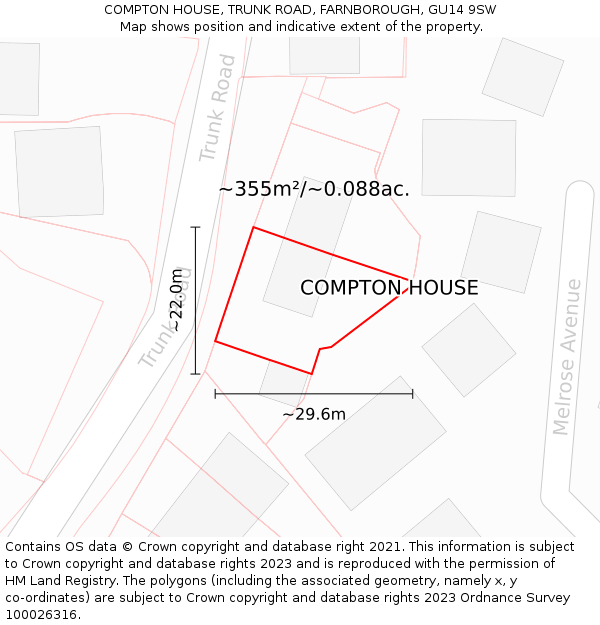 COMPTON HOUSE, TRUNK ROAD, FARNBOROUGH, GU14 9SW: Plot and title map