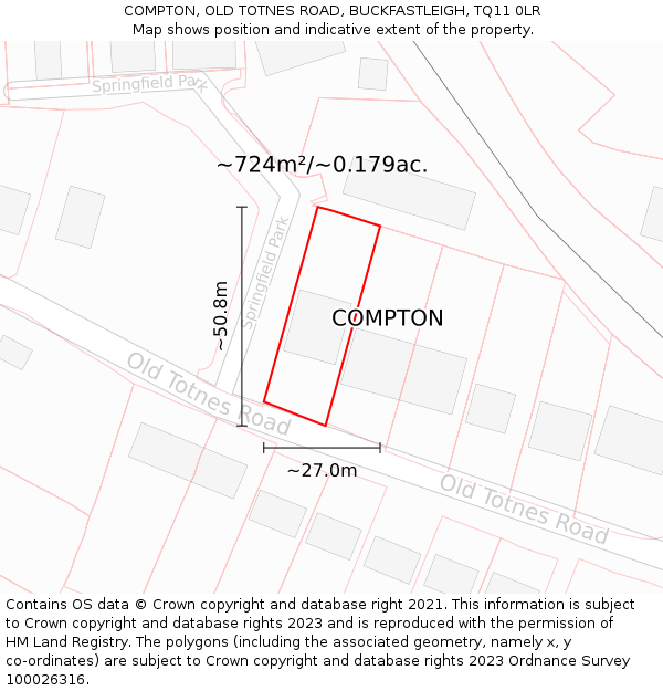 COMPTON, OLD TOTNES ROAD, BUCKFASTLEIGH, TQ11 0LR: Plot and title map