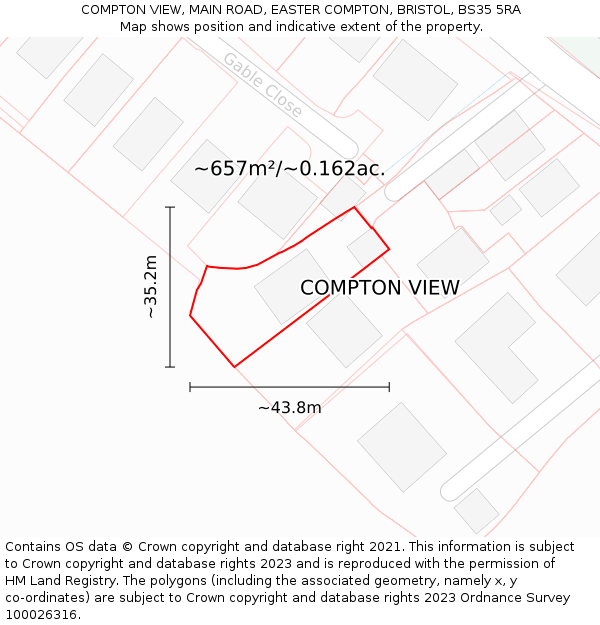 COMPTON VIEW, MAIN ROAD, EASTER COMPTON, BRISTOL, BS35 5RA: Plot and title map