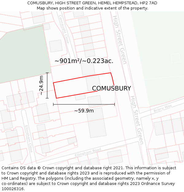 COMUSBURY, HIGH STREET GREEN, HEMEL HEMPSTEAD, HP2 7AD: Plot and title map