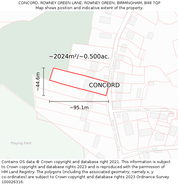 CONCORD, ROWNEY GREEN LANE, ROWNEY GREEN, BIRMINGHAM, B48 7QP: Plot and title map