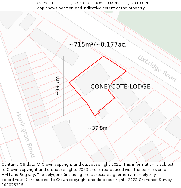 CONEYCOTE LODGE, UXBRIDGE ROAD, UXBRIDGE, UB10 0PL: Plot and title map