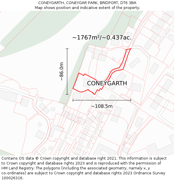 CONEYGARTH, CONEYGAR PARK, BRIDPORT, DT6 3BA: Plot and title map