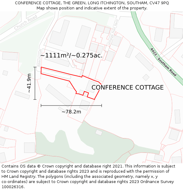 CONFERENCE COTTAGE, THE GREEN, LONG ITCHINGTON, SOUTHAM, CV47 9PQ: Plot and title map