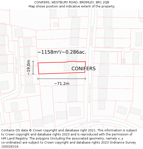 CONIFERS, WESTBURY ROAD, BROMLEY, BR1 2QB: Plot and title map