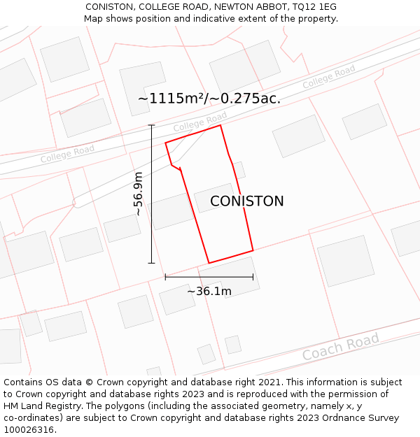 CONISTON, COLLEGE ROAD, NEWTON ABBOT, TQ12 1EG: Plot and title map