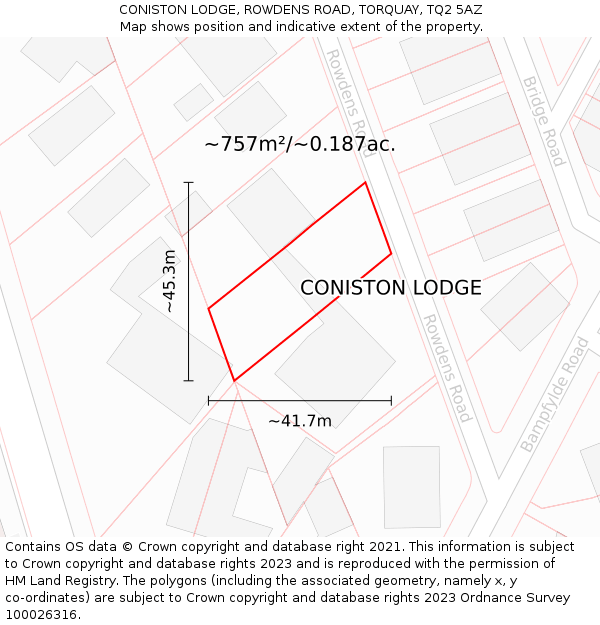 CONISTON LODGE, ROWDENS ROAD, TORQUAY, TQ2 5AZ: Plot and title map