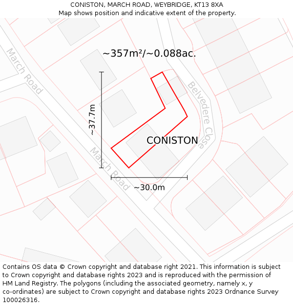 CONISTON, MARCH ROAD, WEYBRIDGE, KT13 8XA: Plot and title map