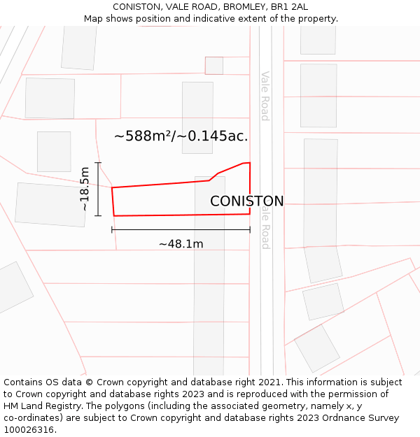 CONISTON, VALE ROAD, BROMLEY, BR1 2AL: Plot and title map