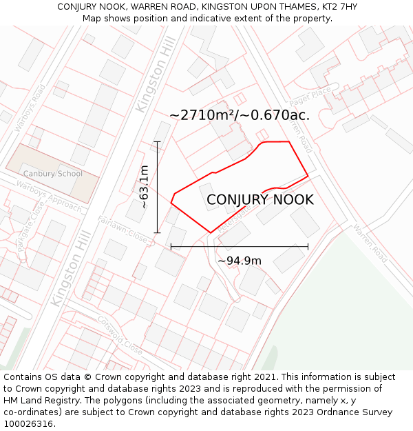 CONJURY NOOK, WARREN ROAD, KINGSTON UPON THAMES, KT2 7HY: Plot and title map