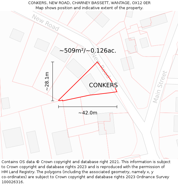 CONKERS, NEW ROAD, CHARNEY BASSETT, WANTAGE, OX12 0ER: Plot and title map