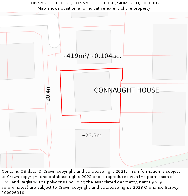 CONNAUGHT HOUSE, CONNAUGHT CLOSE, SIDMOUTH, EX10 8TU: Plot and title map