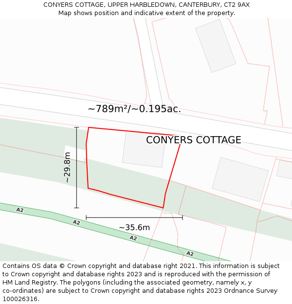 CONYERS COTTAGE, UPPER HARBLEDOWN, CANTERBURY, CT2 9AX: Plot and title map