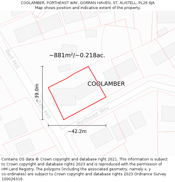 COOLAMBER, PORTHEAST WAY, GORRAN HAVEN, ST. AUSTELL, PL26 6JA: Plot and title map