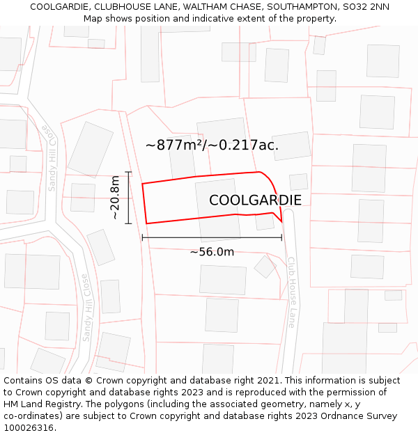 COOLGARDIE, CLUBHOUSE LANE, WALTHAM CHASE, SOUTHAMPTON, SO32 2NN: Plot and title map