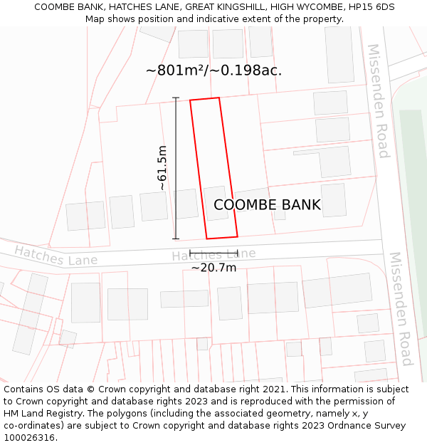 COOMBE BANK, HATCHES LANE, GREAT KINGSHILL, HIGH WYCOMBE, HP15 6DS: Plot and title map