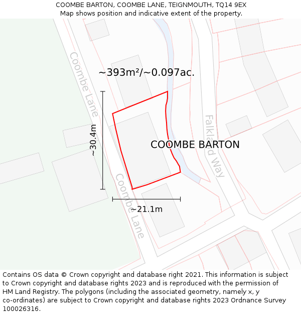 COOMBE BARTON, COOMBE LANE, TEIGNMOUTH, TQ14 9EX: Plot and title map