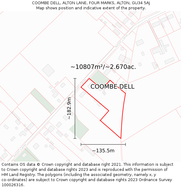 COOMBE DELL, ALTON LANE, FOUR MARKS, ALTON, GU34 5AJ: Plot and title map