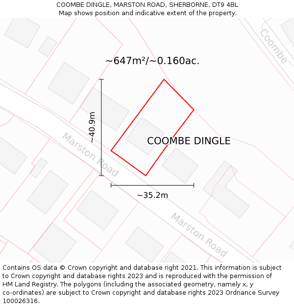 COOMBE DINGLE, MARSTON ROAD, SHERBORNE, DT9 4BL: Plot and title map