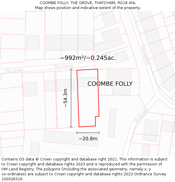 COOMBE FOLLY, THE GROVE, THATCHAM, RG18 4NL: Plot and title map