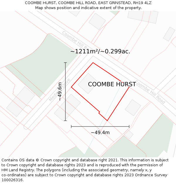 COOMBE HURST, COOMBE HILL ROAD, EAST GRINSTEAD, RH19 4LZ: Plot and title map