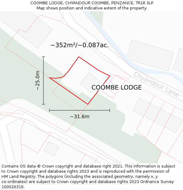 COOMBE LODGE, CHYANDOUR COOMBE, PENZANCE, TR18 3LP: Plot and title map