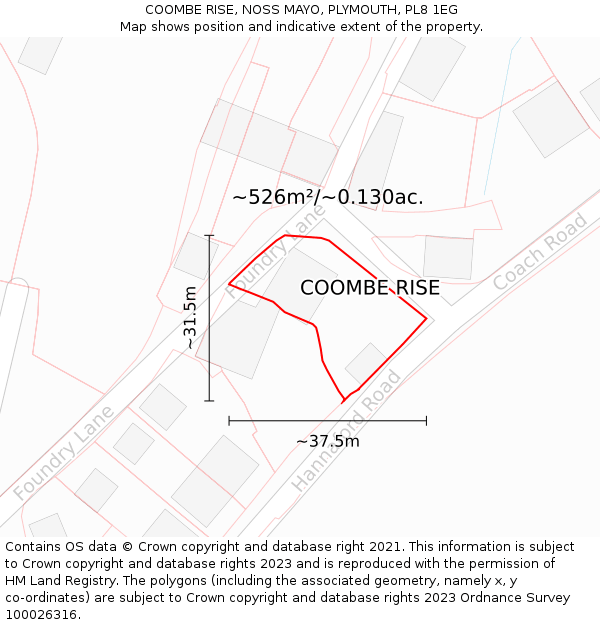 COOMBE RISE, NOSS MAYO, PLYMOUTH, PL8 1EG: Plot and title map