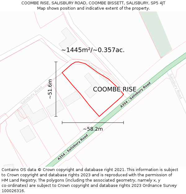 COOMBE RISE, SALISBURY ROAD, COOMBE BISSETT, SALISBURY, SP5 4JT: Plot and title map