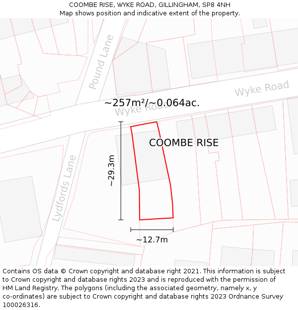 COOMBE RISE, WYKE ROAD, GILLINGHAM, SP8 4NH: Plot and title map