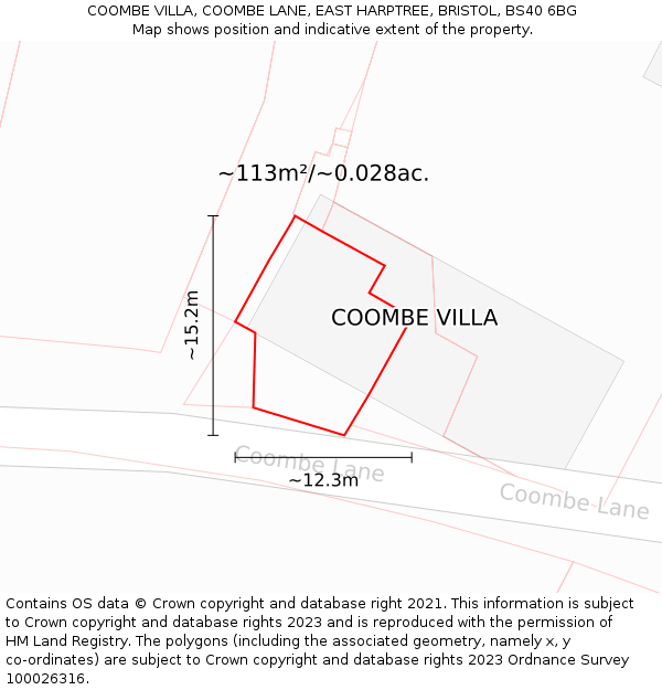 COOMBE VILLA, COOMBE LANE, EAST HARPTREE, BRISTOL, BS40 6BG: Plot and title map