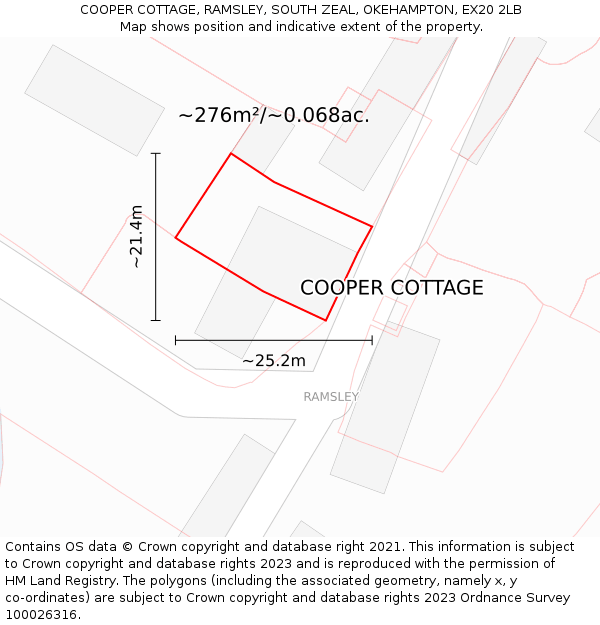 COOPER COTTAGE, RAMSLEY, SOUTH ZEAL, OKEHAMPTON, EX20 2LB: Plot and title map