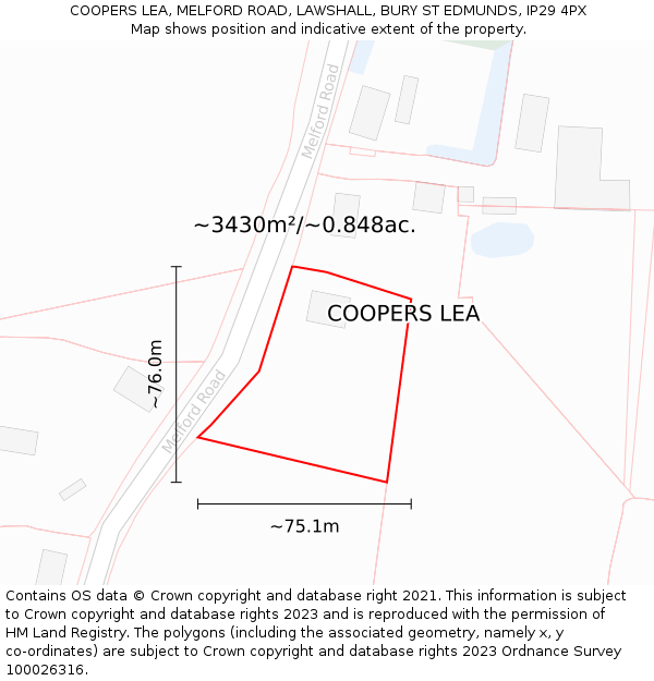 COOPERS LEA, MELFORD ROAD, LAWSHALL, BURY ST EDMUNDS, IP29 4PX: Plot and title map