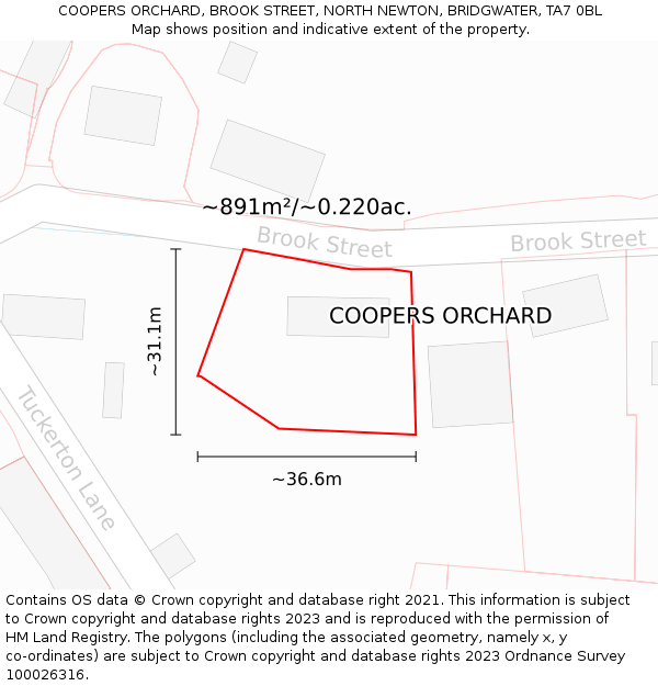 COOPERS ORCHARD, BROOK STREET, NORTH NEWTON, BRIDGWATER, TA7 0BL: Plot and title map