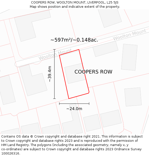 COOPERS ROW, WOOLTON MOUNT, LIVERPOOL, L25 5JS: Plot and title map