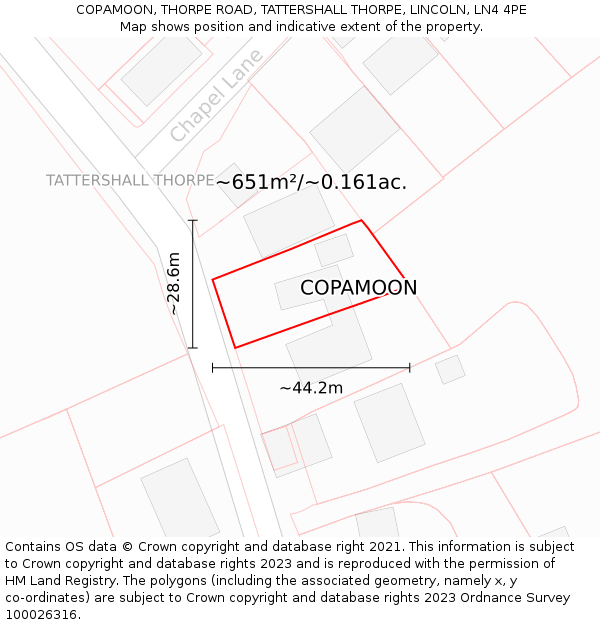 COPAMOON, THORPE ROAD, TATTERSHALL THORPE, LINCOLN, LN4 4PE: Plot and title map